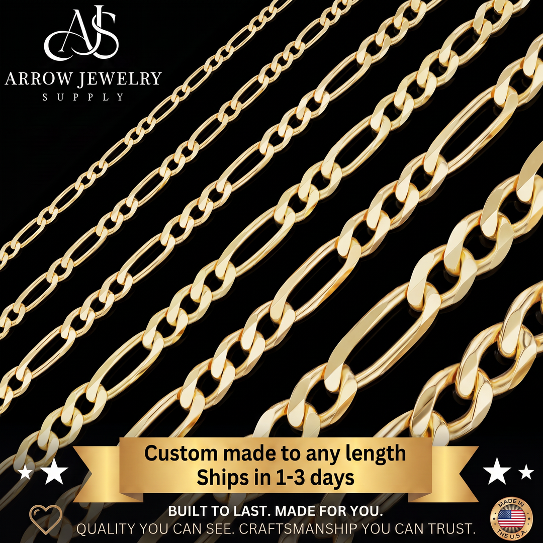 Solid 14K Yellow Gold Classic Figaro Link Chain Necklace - Custom Length