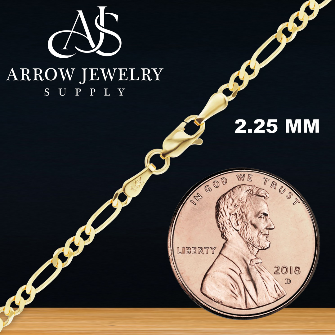 Solid 14K Yellow Gold Classic Figaro Link Chain Necklace - Custom Length
