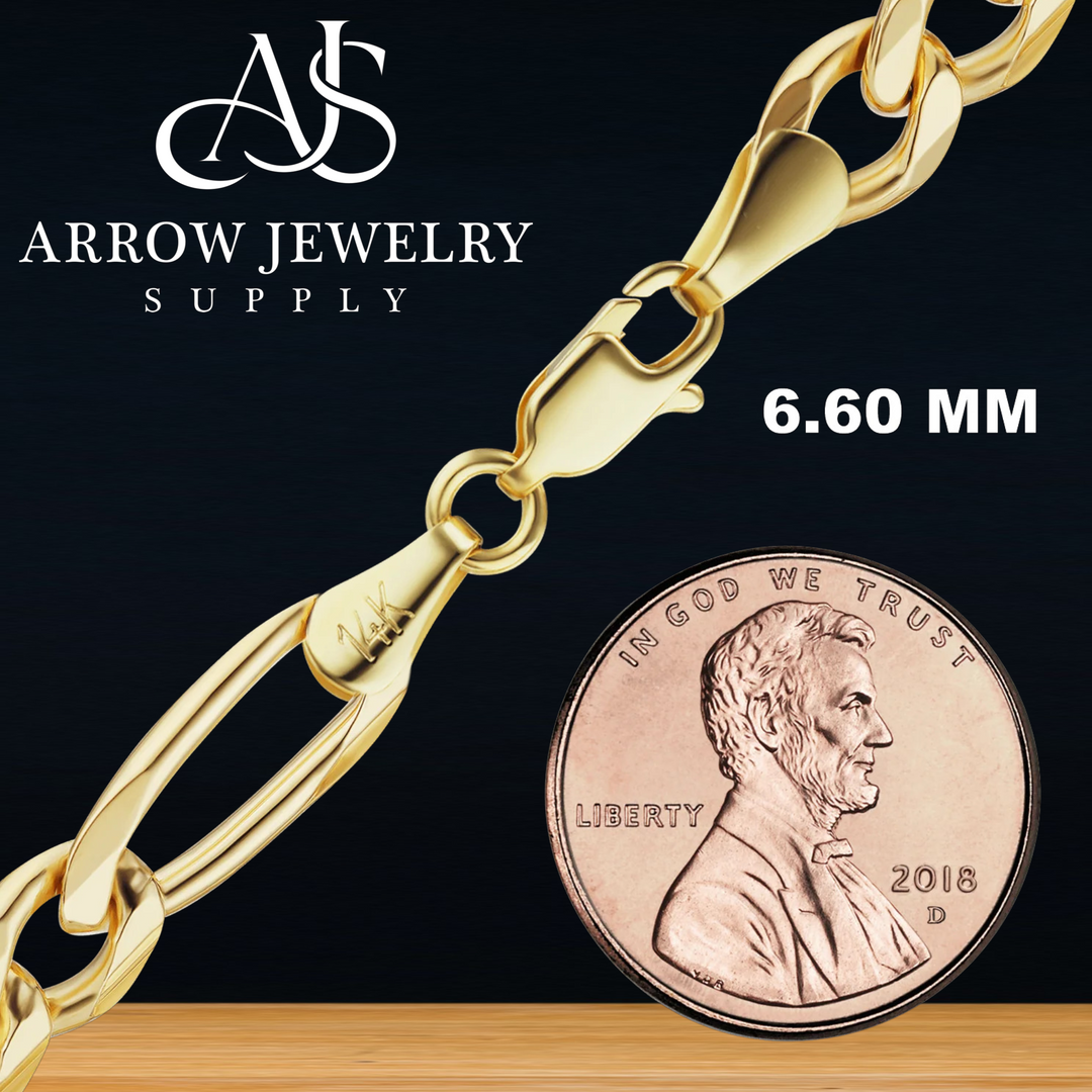 Solid 14K Yellow Gold Classic Figaro Link Chain Necklace - Custom Length