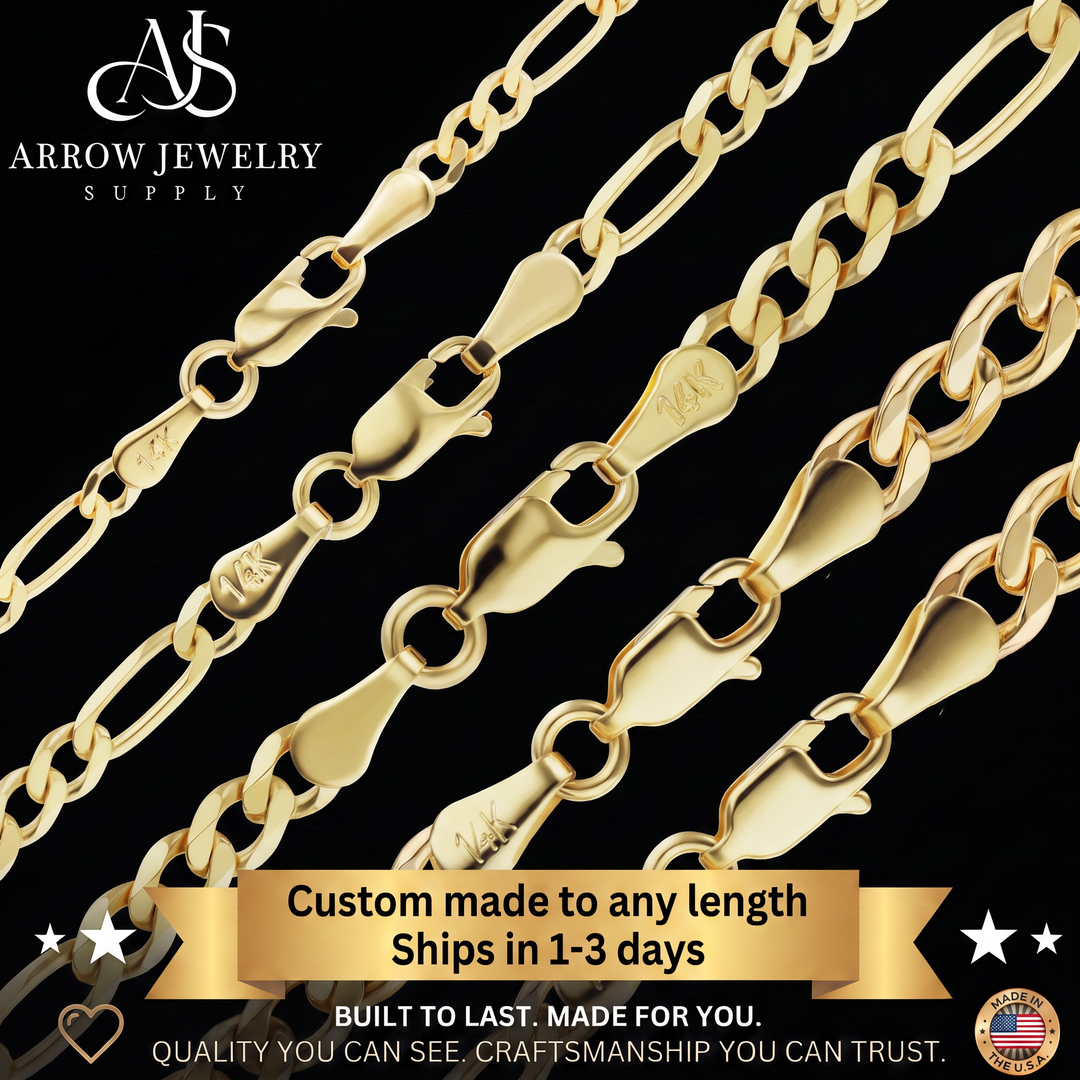 Solid 14K Yellow Gold Classic Figaro Link Chain Necklace - Custom Length