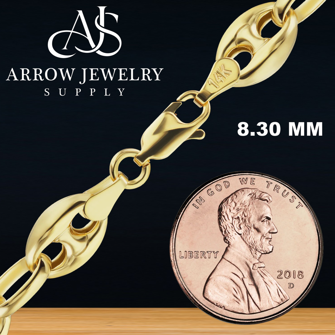 Solid 14K Yellow Gold Classic Puffed Mariner Anchor Link Necklace