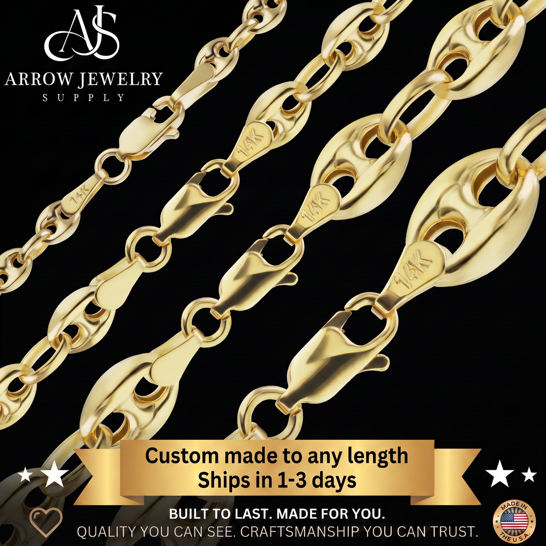 Solid 14K Yellow Gold Classic Puffed Mariner Anchor Link Necklace