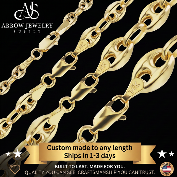 Solid 14K Yellow Gold Classic Puffed Mariner Anchor Link Necklace