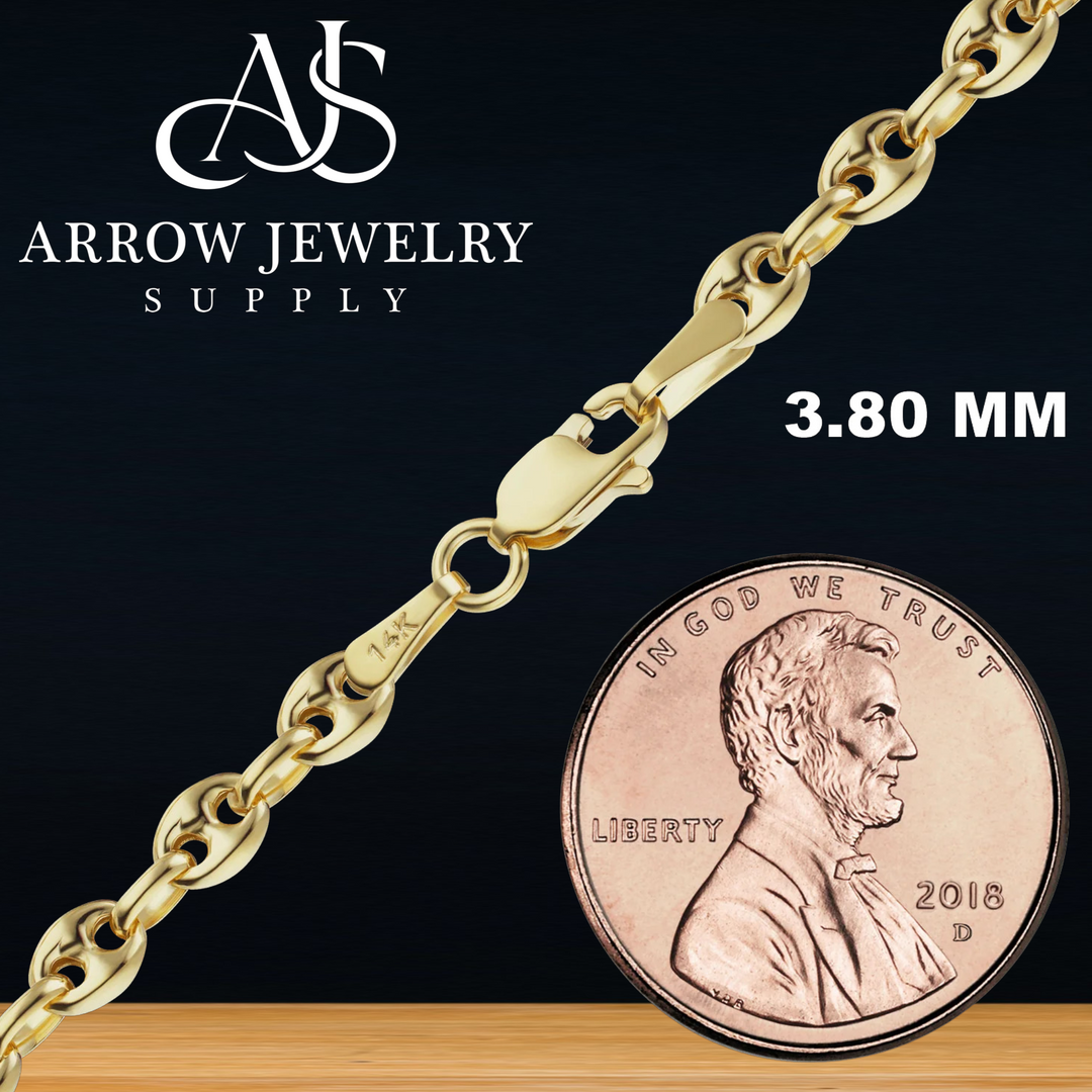 Solid 14K Yellow Gold Classic Puffed Mariner Anchor Link Necklace