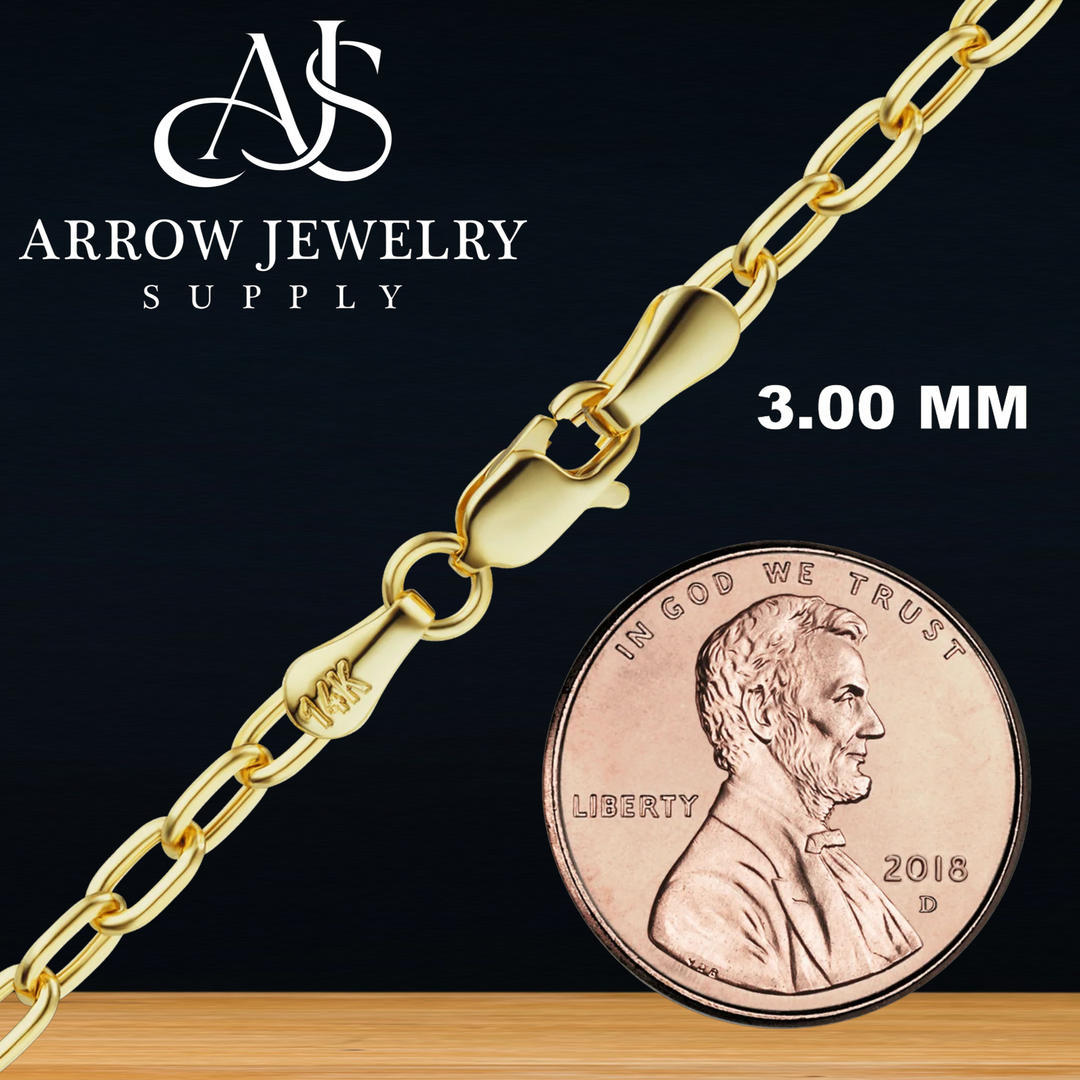 Solid 14K Yellow Gold Elongated Semi-Solid Cable Link Chain Necklace