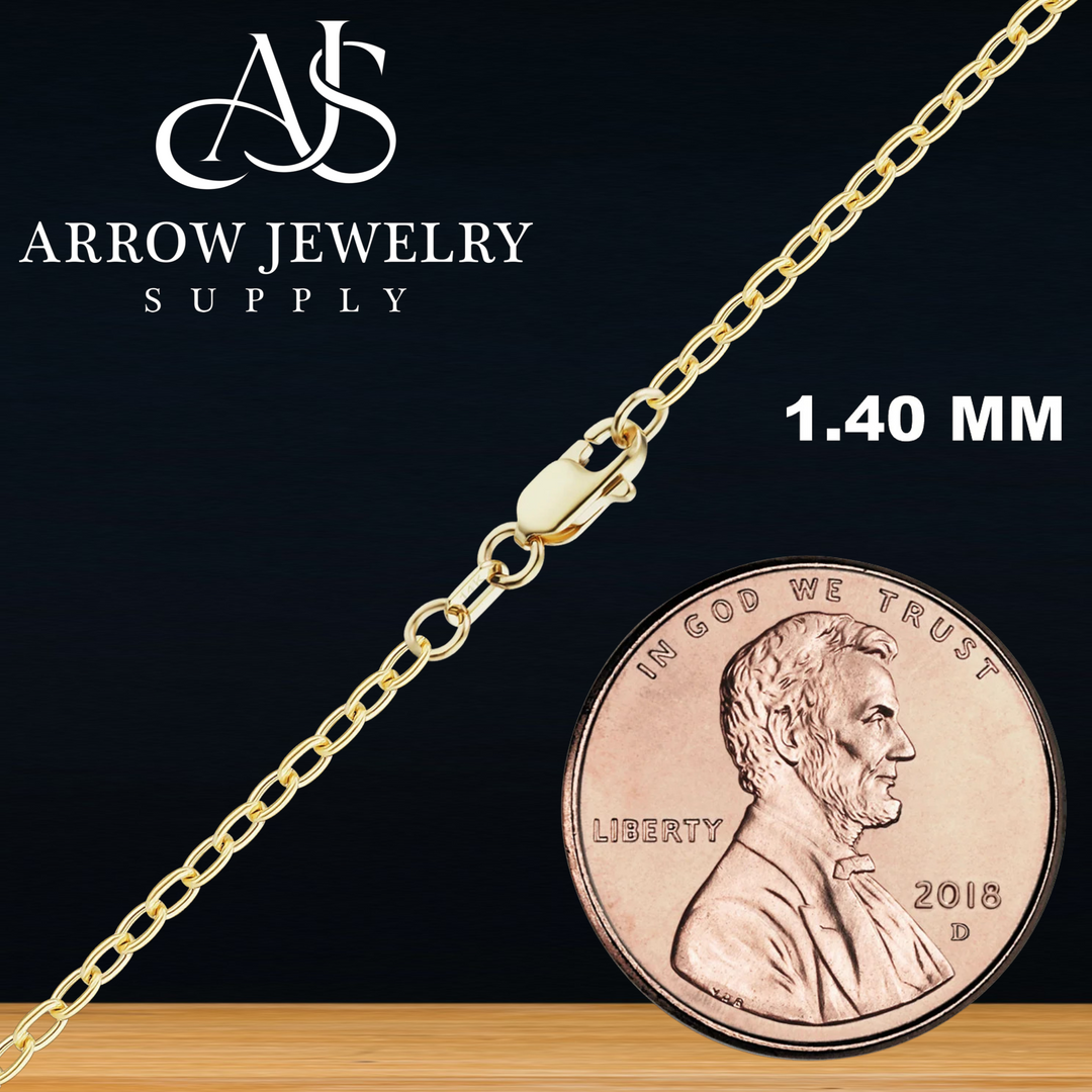 Solid 14K Yellow Gold Elongated Semi-Solid Cable Link Chain Necklace