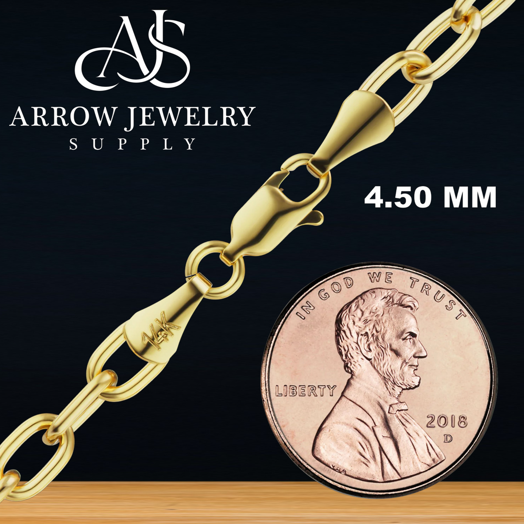 Solid 14K Yellow Gold Elongated Semi-Solid Cable Link Chain Necklace