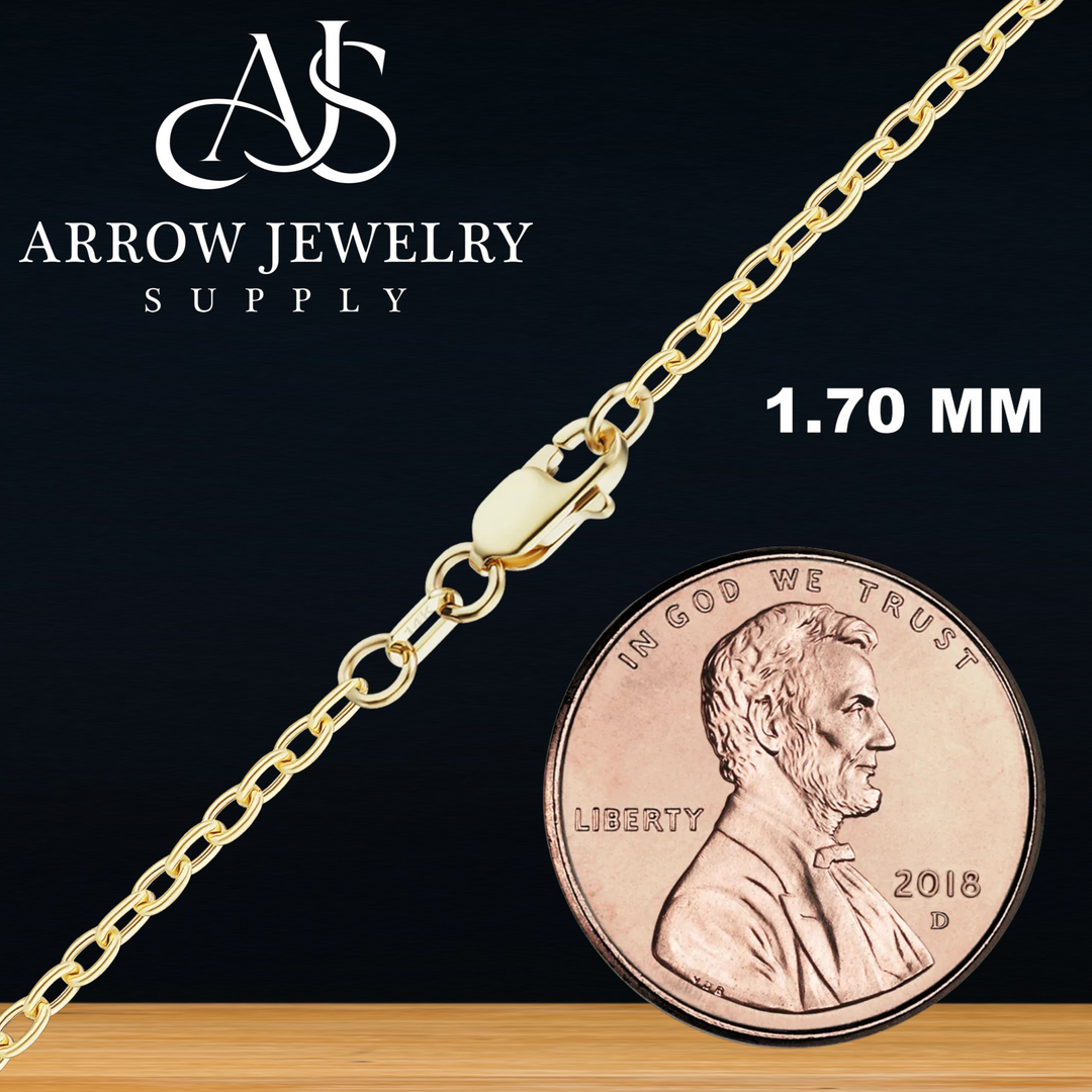 Solid 14K Yellow Gold Elongated Semi-Solid Cable Link Chain Necklace