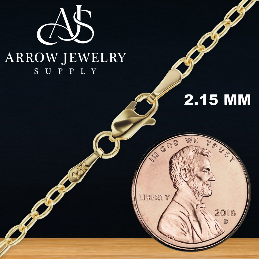 Solid 14K Yellow Gold Elongated Semi-Solid Cable Link Chain Necklace