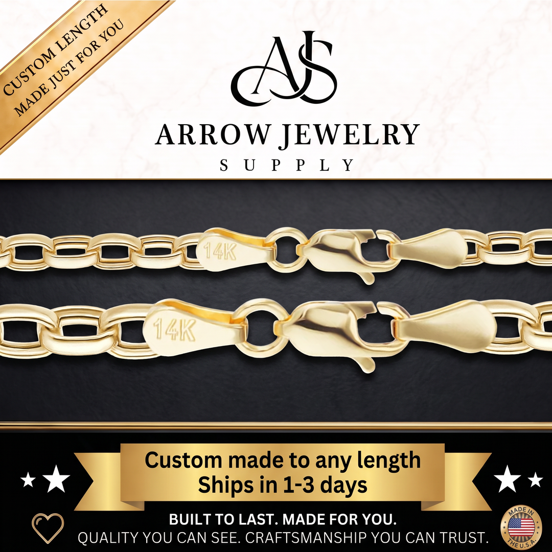 Solid 14K Yellow Gold Semi-solid Oval Rolo Link Chain Necklace - Custom Length