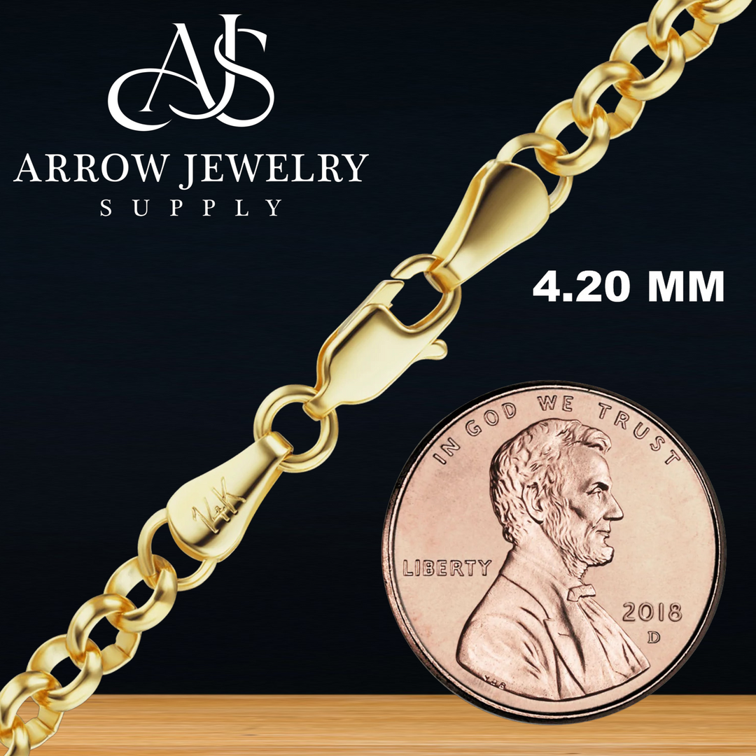 Solid 14K Yellow Gold Semi-Solid Round Rolo Link Chain Necklace - Custom Length