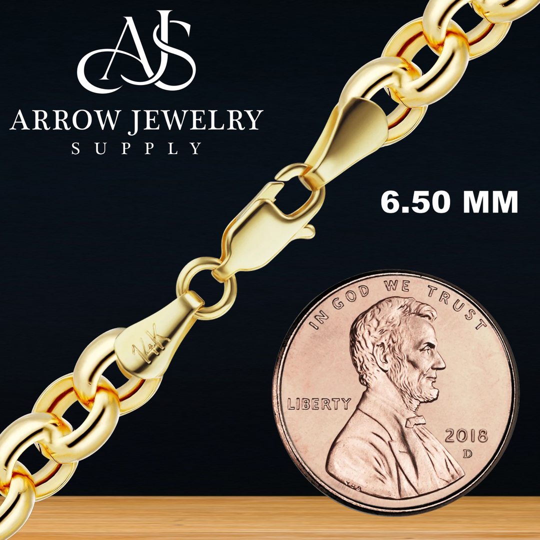 Solid 14K Yellow Gold Semi-Solid Round Rolo Link Chain Necklace - Custom Length