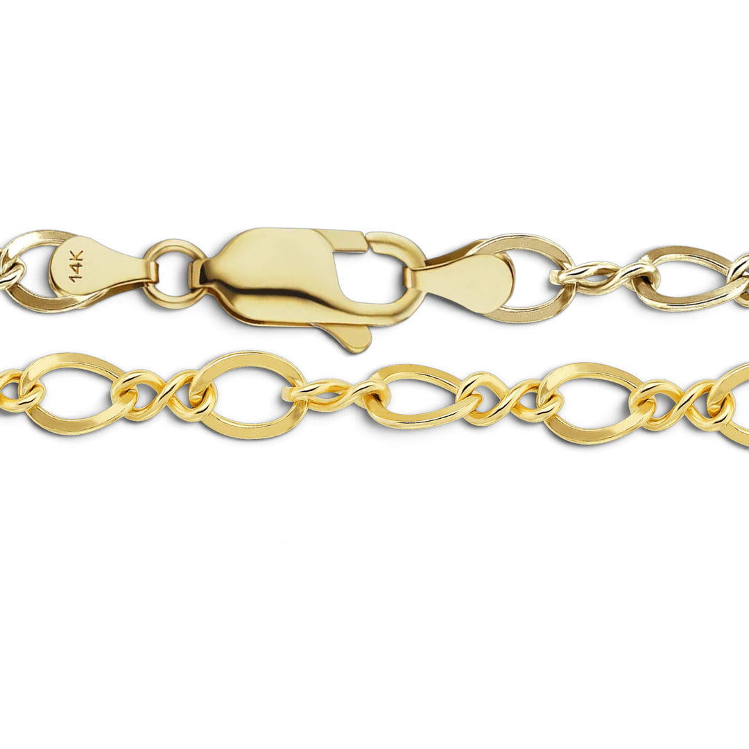 Solid 14K Yellow Gold Figure Eight Link Chain Necklace - Custom Length