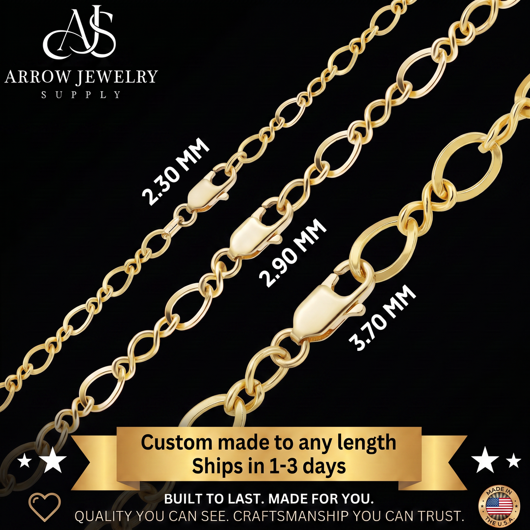 Solid 14K Yellow Gold Figure Eight Link Chain Necklace - Custom Length