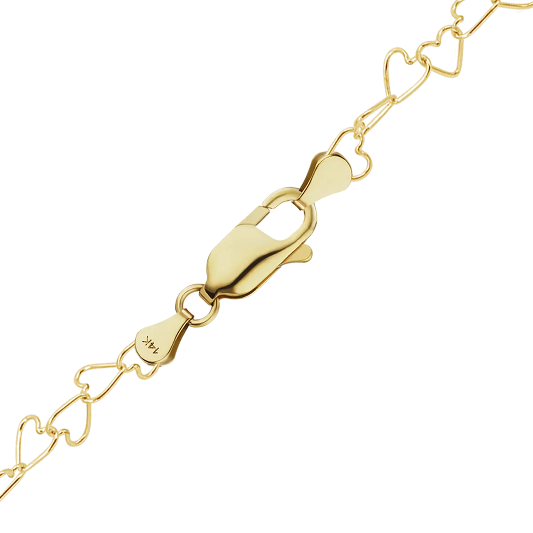 Solid 14K Yellow Gold Tall Heart Link Chain Necklace Made in any Custom Length