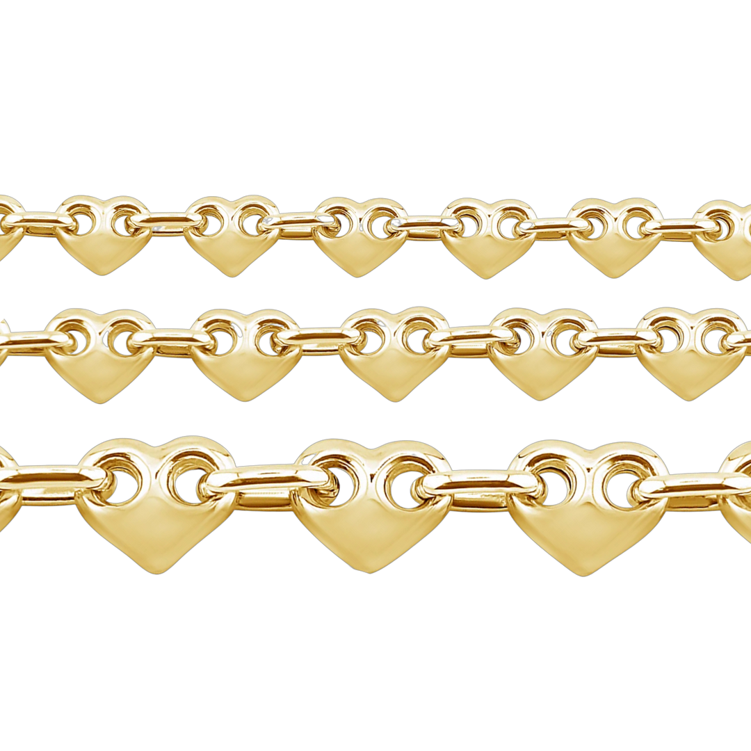 Solid 14K Yellow Gold Puffed Heart Link Chain Necklace Made in any Custom Length