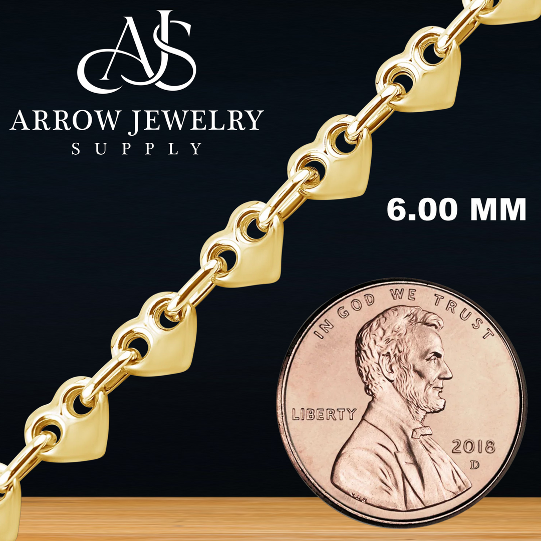 Solid 14K Yellow Gold Puffed Heart Link Chain Necklace Made in any Custom Length