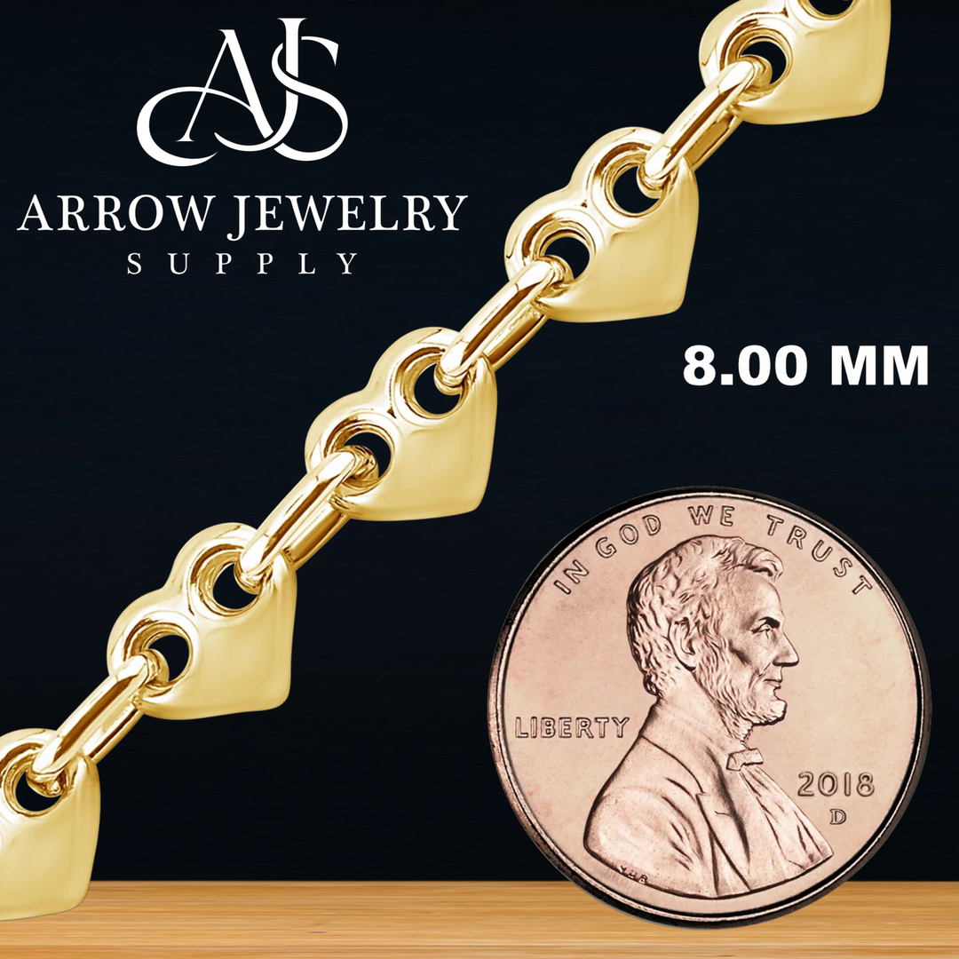 Solid 14K Yellow Gold Puffed Heart Link Chain Necklace Made in any Custom Length