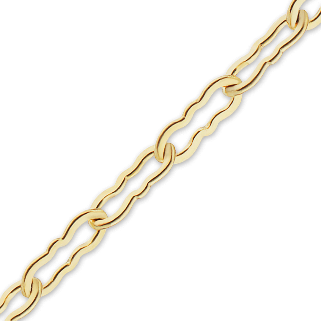 Solid 14K Yellow Gold Flat Crinkle Hairpin Like Chain Necklace - Custom Length