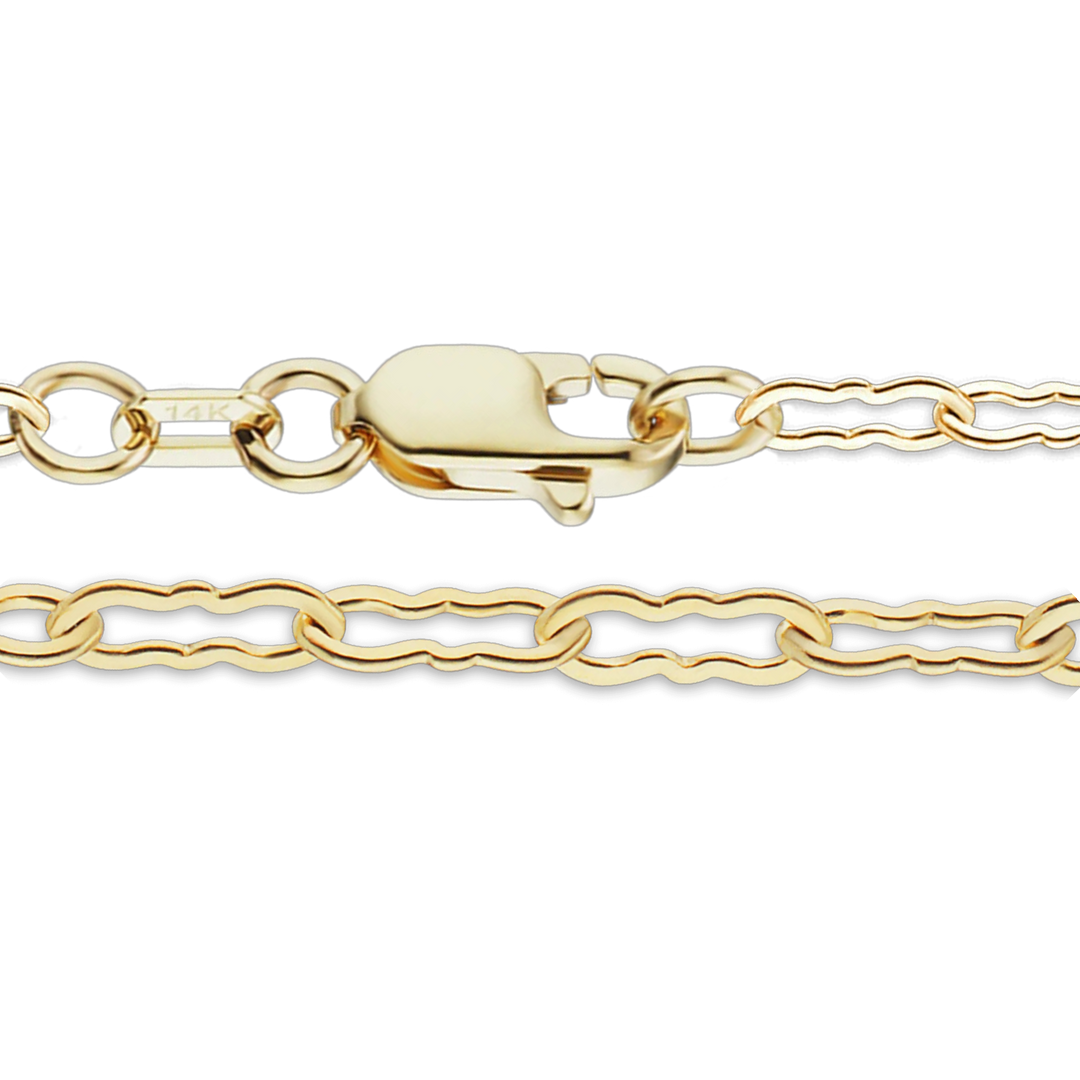 Solid 14K Yellow Gold Flat Crinkle Hairpin Like Chain Necklace - Custom Length