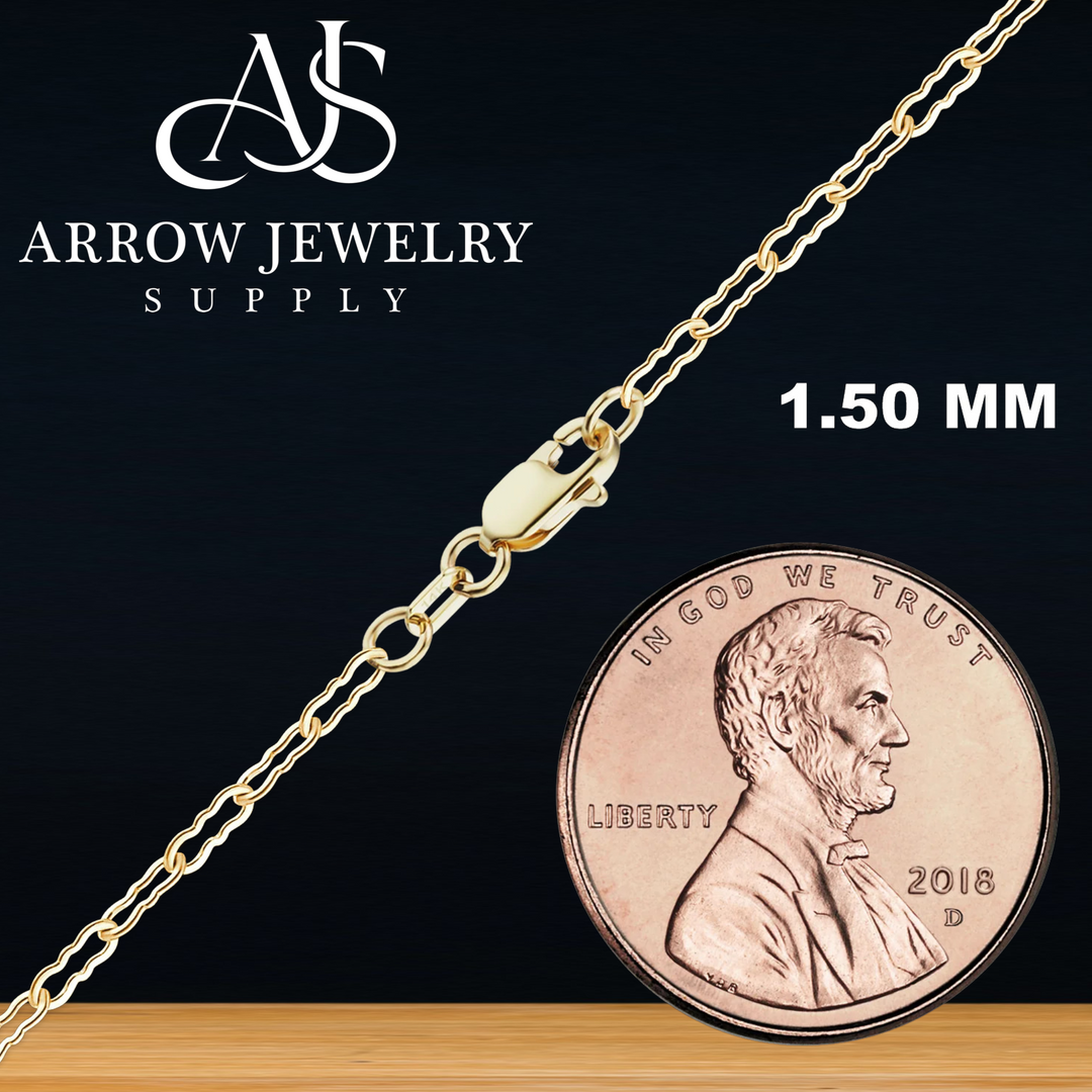 Solid 14K Yellow Gold Flat Crinkle Hairpin Like Chain Necklace - Custom Length