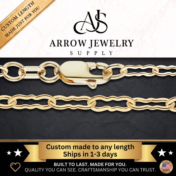 Solid 14K Yellow Gold Flat Crinkle Hairpin Like Chain Necklace - Custom Length