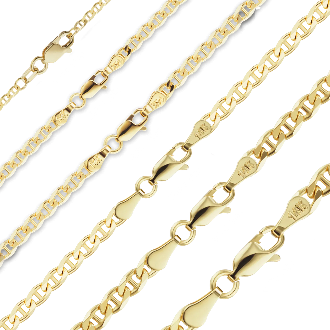 Solid 14K Yellow Gold Mariner Anchor Curb Link Chain Necklace - Custom Length