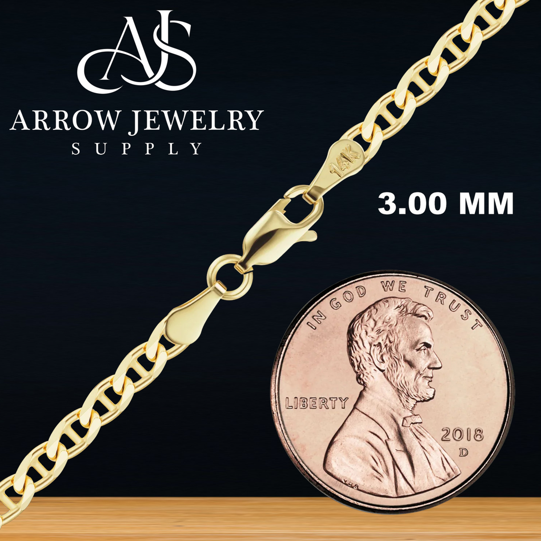 Solid 14K Yellow Gold Mariner Anchor Curb Link Chain Necklace - Custom Length