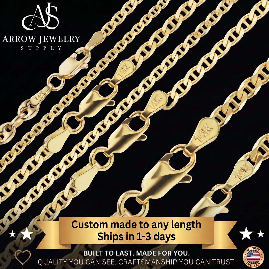 Solid 14K Yellow Gold Mariner Anchor Curb Link Chain Necklace - Custom Length