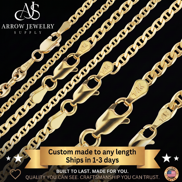 Solid 14K Yellow Gold Mariner Anchor Curb Link Chain Necklace - Custom Length