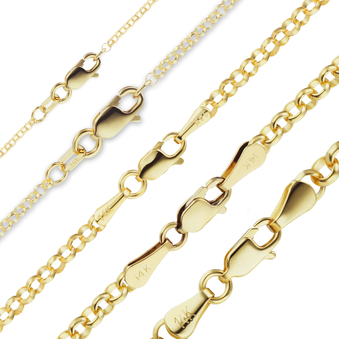 Solid 14K Yellow Gold Round Rolo Link Chain Necklace Made in any Custom Length