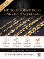 Load image into Gallery viewer, Solid 14K Yellow Gold Round Rolo Link Chain Necklace Made in any Custom Length
