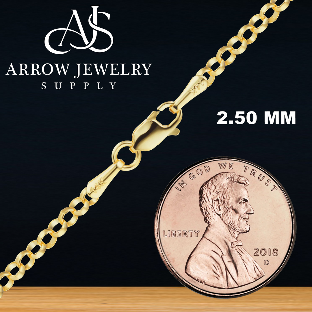 Solid 14K Yellow Gold Round Rolo Link Chain Necklace Made in any Custom Length