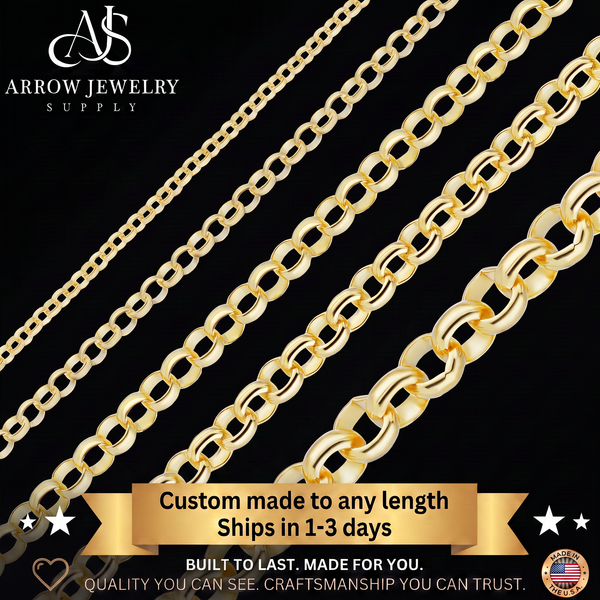 Solid 14K Yellow Gold Round Rolo Link Chain Necklace Made in any Custom Length