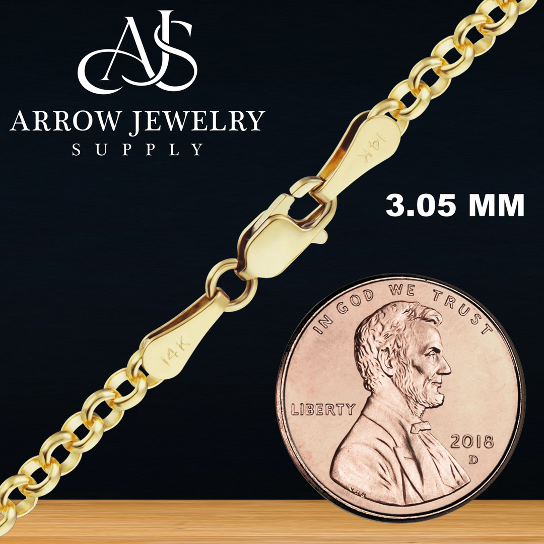 Solid 14K Yellow Gold Round Rolo Link Chain Necklace Made in any Custom Length
