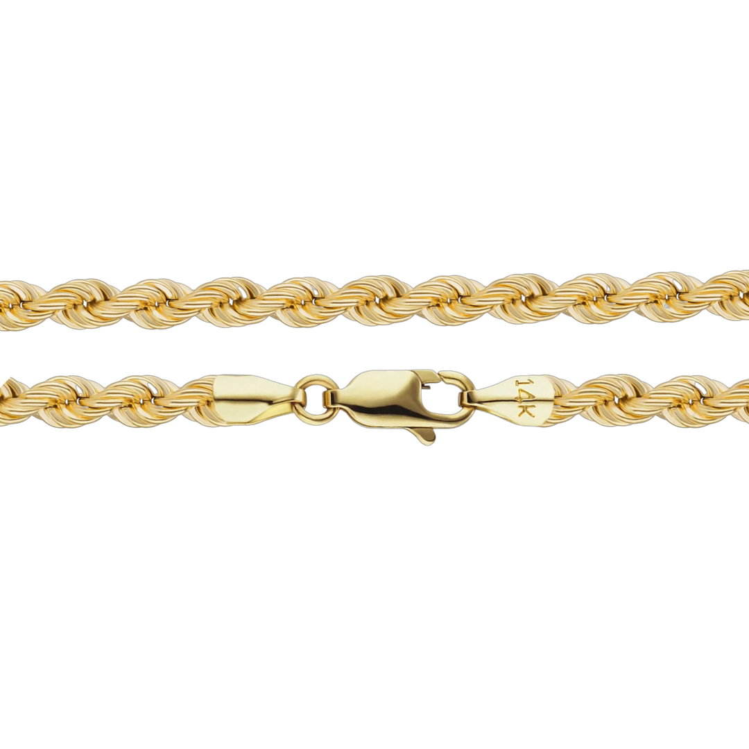 Solid 14K Yellow Gold Handmade Custom Length Lightweight Rope Chain Necklace