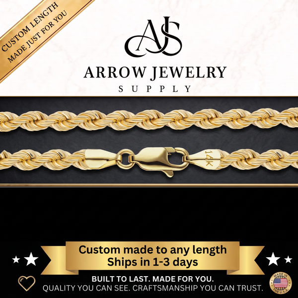 Solid 14K Yellow Gold Handmade Custom Length Lightweight Rope Chain Necklace