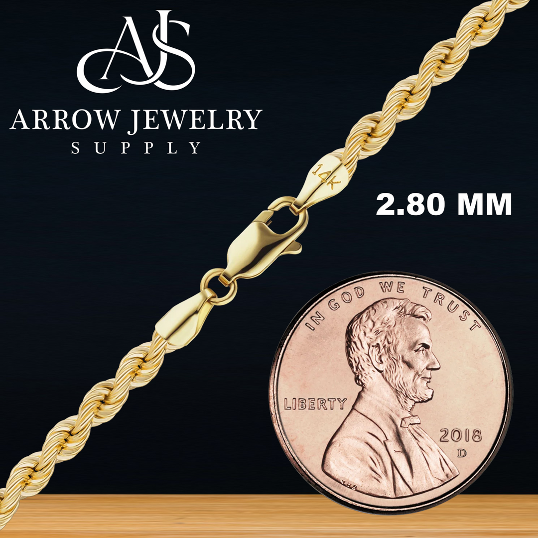Solid 14K Yellow Gold Handmade Solid Rope Chain Necklace - Custom Length