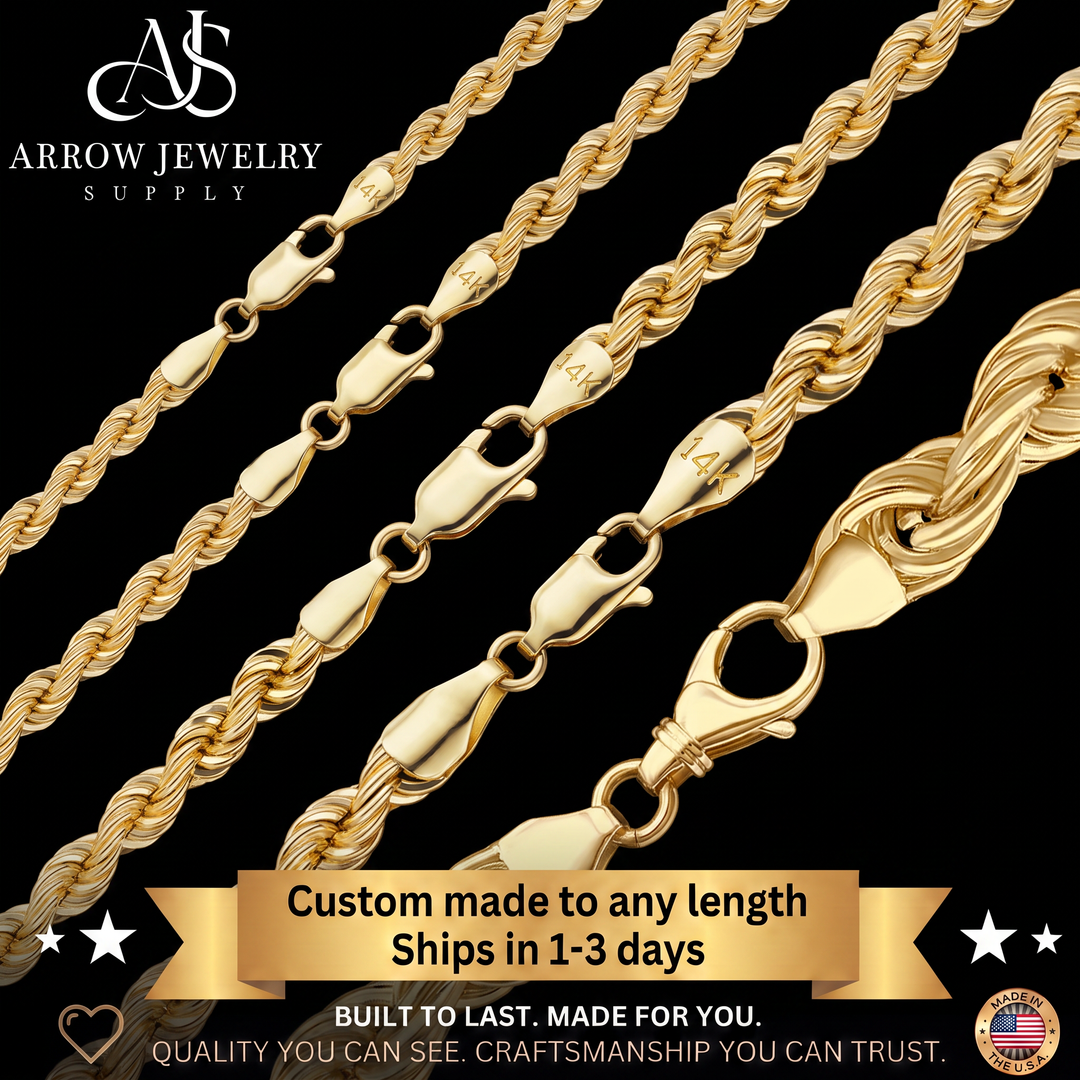 Solid 14K Yellow Gold Handmade Solid Rope Chain Necklace - Custom Length