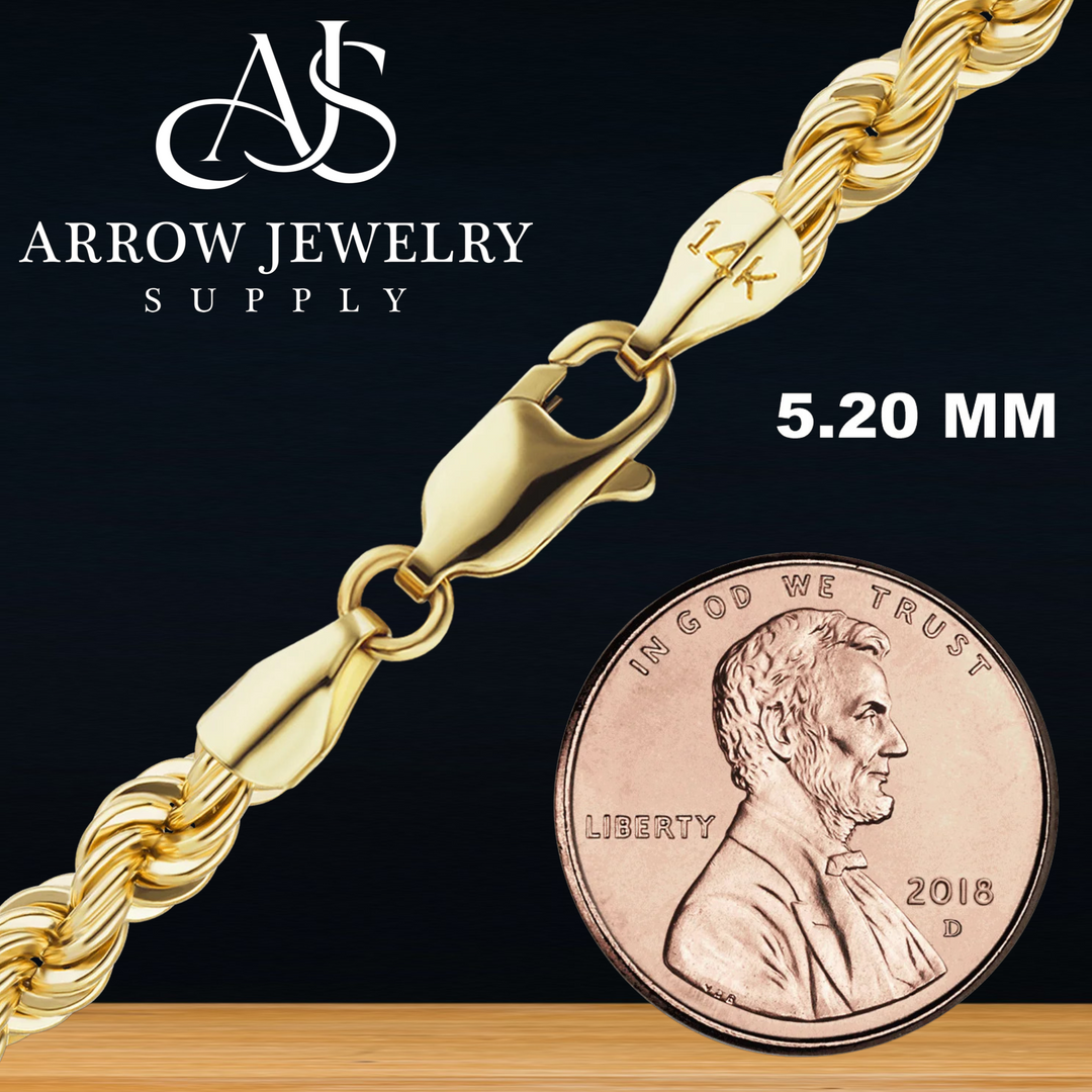 Solid 14K Yellow Gold Handmade Solid Rope Chain Necklace - Custom Length