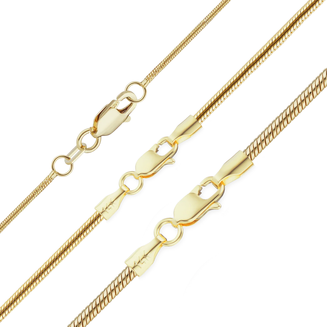 Solid 14K Yellow Gold Round Smooth Snake Chain Necklace Made in Custom Length