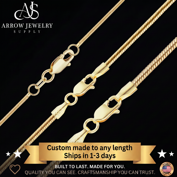 Solid 14K Yellow Gold Round Smooth Snake Chain Necklace Made in Custom Length