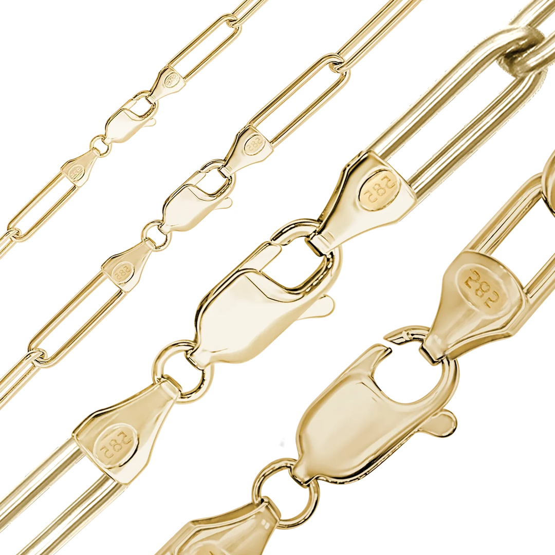 Solid 14K Yellow Gold Round Paperclip Cable Link Chain Custom Length Necklace
