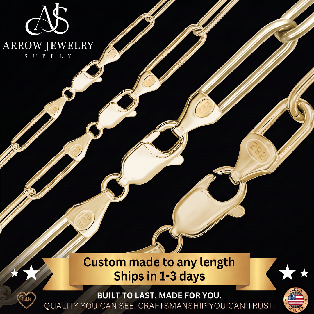 Solid 14K Yellow Gold Round Paperclip Cable Link Chain Custom Length Necklace