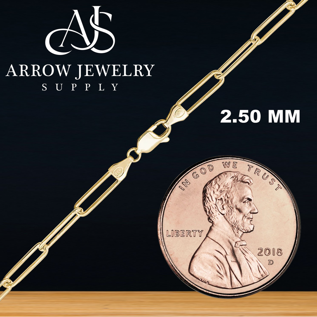 Solid 14K Yellow Gold Round Paperclip Cable Link Chain Custom Length Necklace