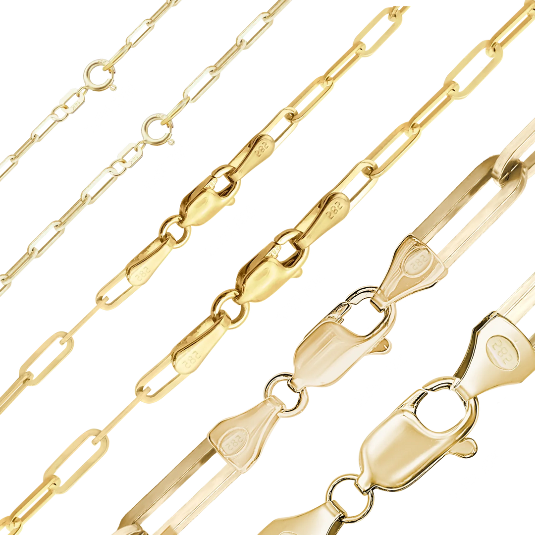 Solid 14K Yellow Gold Paperclip Cable Link Chain Necklace - Custom Length