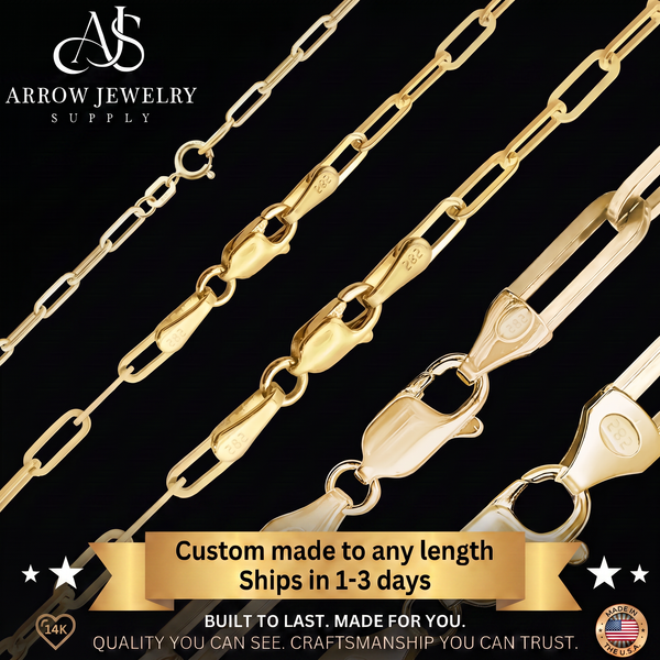 Solid 14K Yellow Gold Paperclip Cable Link Chain Necklace - Custom Length