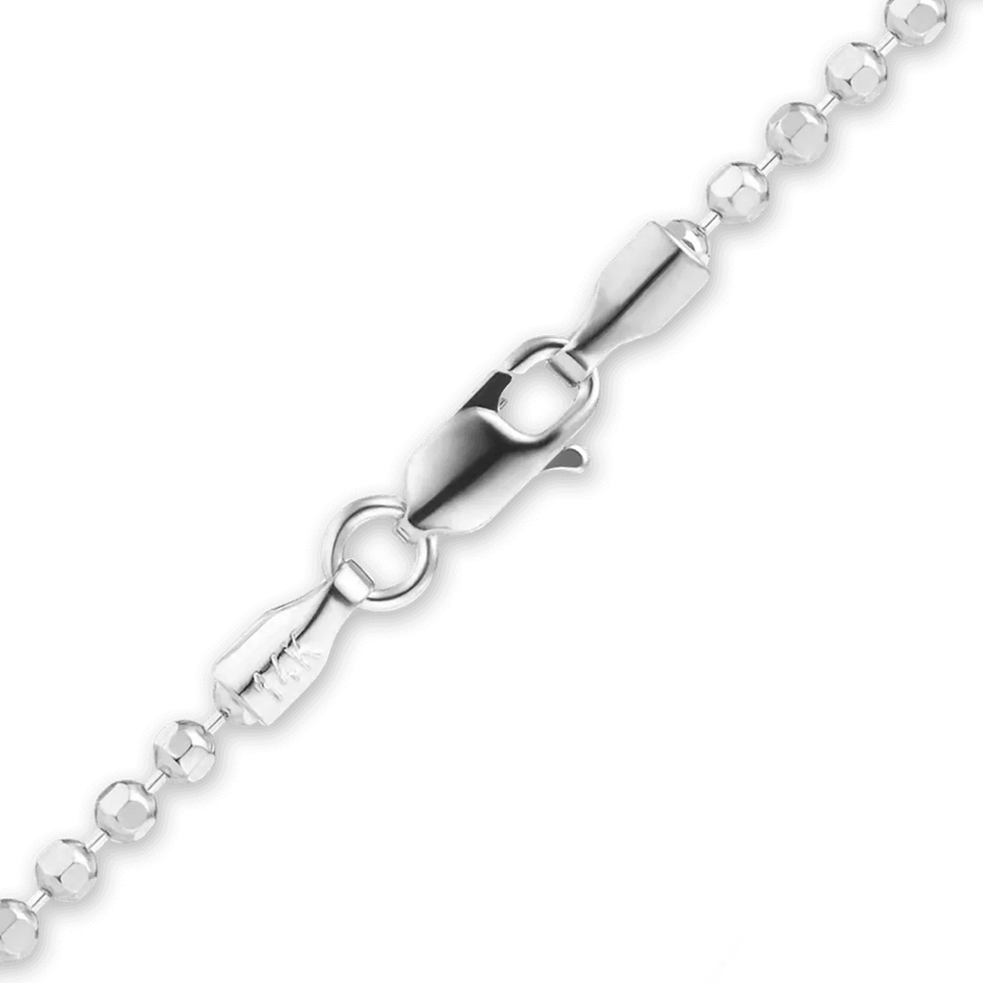 Solid 14K White Gold Diamond Cut Round Ball Bead Chain Necklace - Length