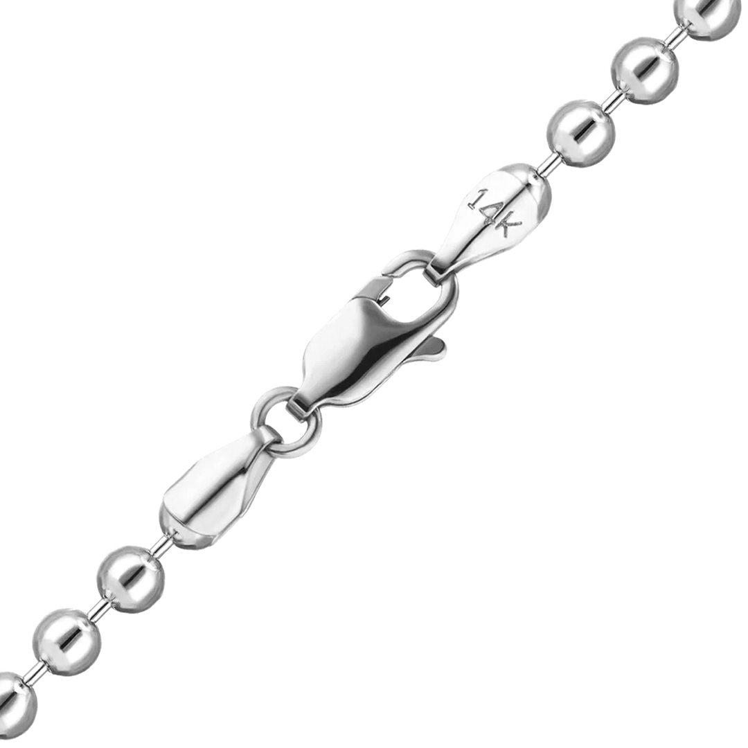 Solid 14K White Gold Round Bead Ball Chain Necklace Made in any Custom Length