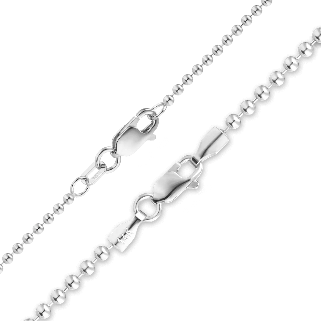 Solid 14K White Gold Round Bead Ball Chain Necklace Made in any Custom Length